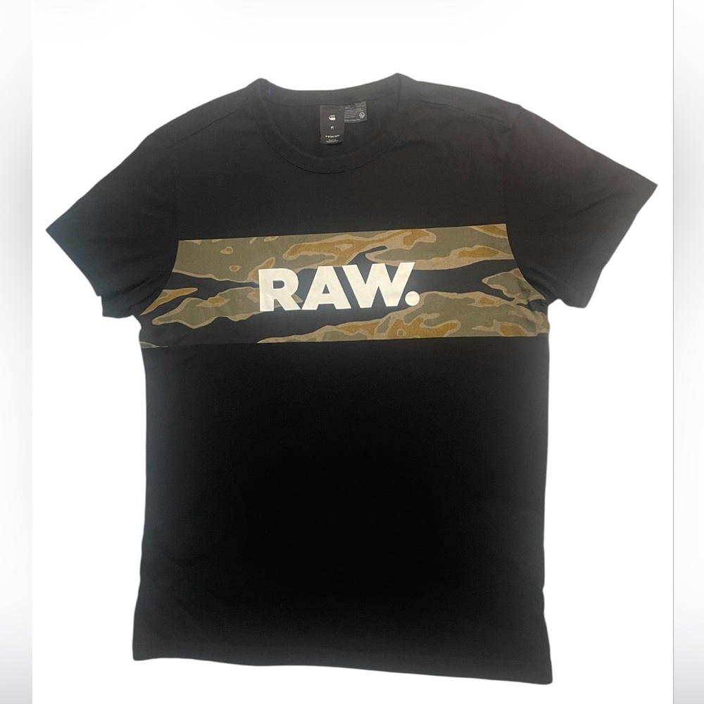 G-Star Black T-Shirt with Olive Camo RAW Panel